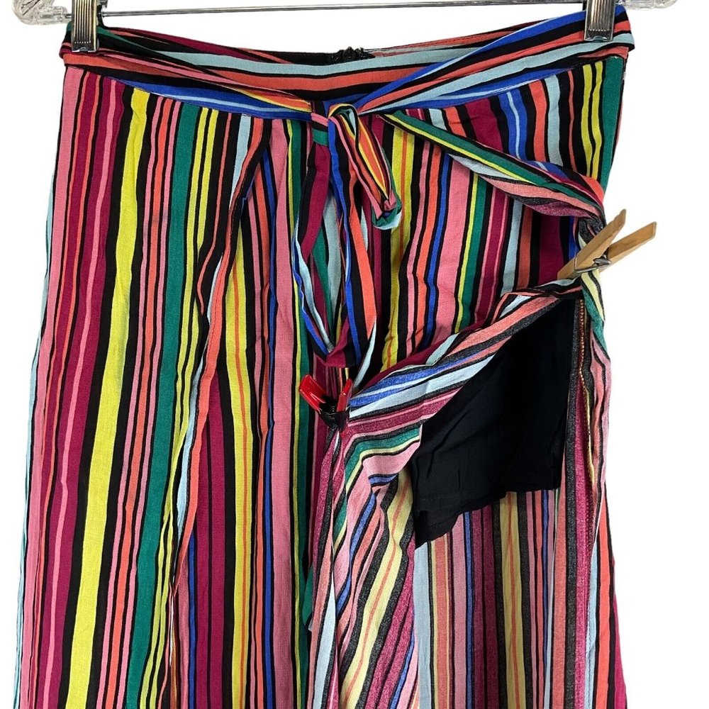 Aqua Pants Women's Sz S Multicolor Striped Side Slit Wide Leg High Rise $87 - Picture 5 of 14